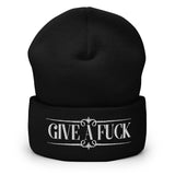 GIVE A FUCK Cuffed Beanie / White