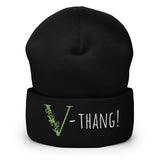 V-thang Cuffed Vegan Beanie / White Font