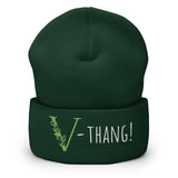 V-thang Cuffed Vegan Beanie / White Font