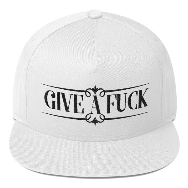 GIVE A FUCK Flat Billed Snapback / White