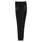 Women's cute black vegan jogger sweatpants with graphic / left