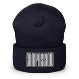 COMPASSION Vegan Cuffed Beanie / White Font