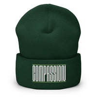 COMPASSION Vegan Cuffed Beanie / White Font