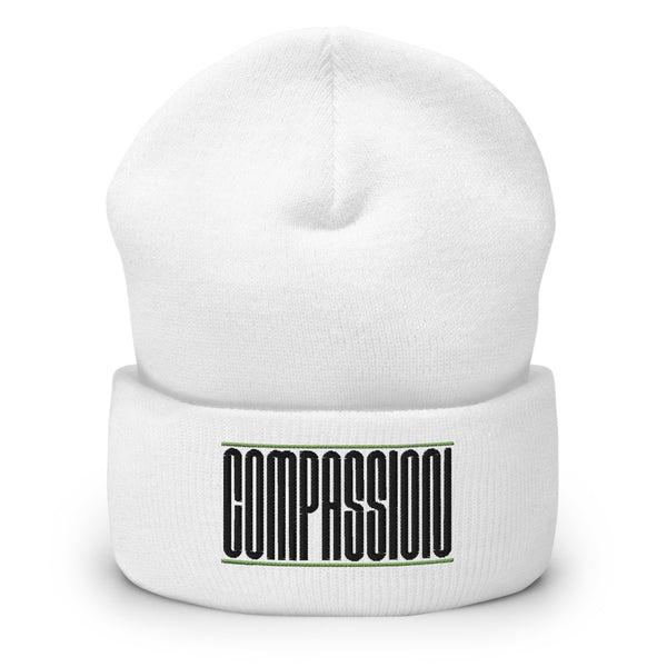 COMPASSION Vegan Cuffed Beanie / Black Font