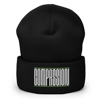 COMPASSION Vegan Cuffed Beanie / White Font