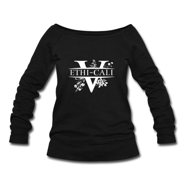 Ethi-Cali Women's Floral V Wideneck Vegan Sweatshirt - black